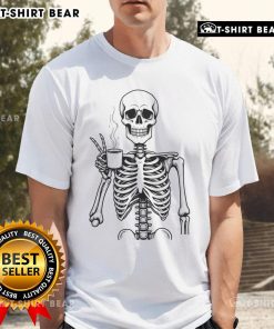 Good Skeleton Coffee Lover T-Shirt featuring a playful skeleton design with coffee cups, perfect for coffee enthusiasts.
