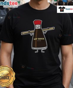 Good soy sauce bottle condiment with Asian chopsticks on a stylish t-shirt, perfect for food lovers and Asian cuisine fans.
