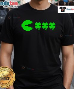 Good St Patrick's Day Gamer T-Shirt featuring Pacman and clovers, perfect for video game enthusiasts celebrating the holiday.