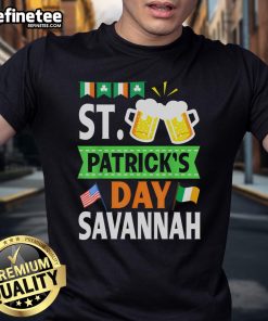 Good St. Patrick's Day t-shirt featuring Ireland and US flags with beer, perfect for celebrating in Savannah.