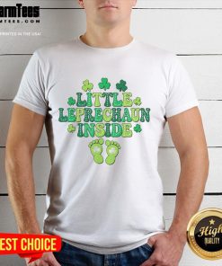 Alt Text: Good St Patrick's Day leprechaun design on a pregnancy announcement t-shirt, perfect for celebrating the holiday.