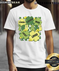 Good St Patrick's Day teacher t-shirt featuring 'You Are Loved, Worthy Enough, Lucky' design in festive green colors.