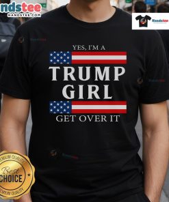Girl wearing a patriotic USA flag t-shirt supporting Trump, showcasing pride in American values during election season.