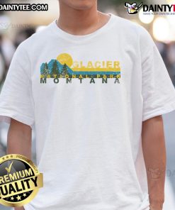 Good Vintage Glacier Bay National Park Mountain Sunset T-Shirt featuring a scenic treeline design in vibrant colors.