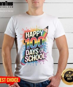 Happy 100th Day of School colorful t-shirt design featuring vibrant graphics and festive lettering perfect for celebrations.
