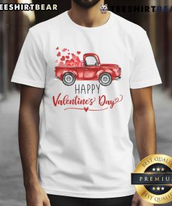 Alt Text: Happy Valentine's Day truck with hearts carrying love heart T-shirt design for romantic gifts and celebrations.