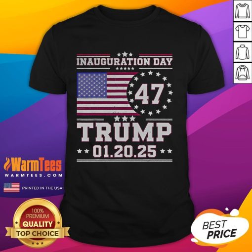 Hot 45 47 USA Flag Trump Inauguration Day 2025 T-Shirt featuring bold graphics and patriotic colors for supporters.
