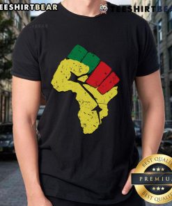 Hot African Flag Colors Resist Fist T-Shirt showcasing vibrant colors and a powerful resistance symbol for proud wearers.