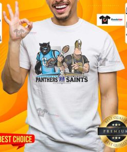 Hot Carolina Panthers vs New Orleans Saints NFL playoffs T-shirt featuring vibrant team mascots for AFC Wild Card matchup.
