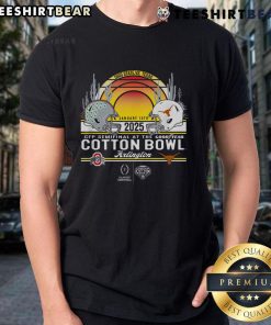 Hot CFP Cotton Bowl January 10th 2025 helmets and T-shirt displayed together, showcasing college football spirit.