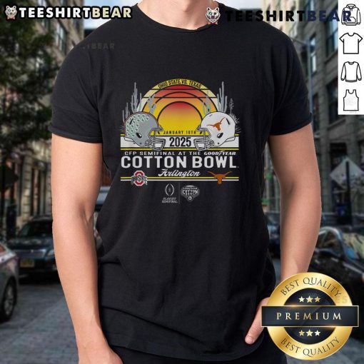 Hot CFP Cotton Bowl January 10th 2025 helmets and T-shirt displayed together, showcasing college football spirit.