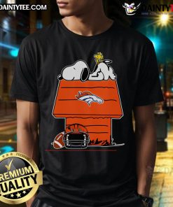 Alt Text: Hot Denver Broncos NFL Football Snoopy Woodstock T-Shirt inspired by The Peanuts Movie, perfect for fans.