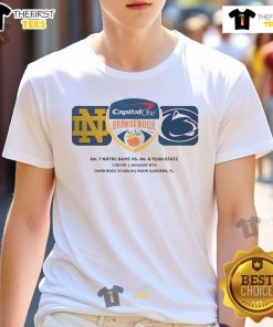 Hot Orange Bowl T-Shirt featuring No. 7 Notre Dame Fighting Irish vs No. 6 Penn State Nittany Lions matchup design.