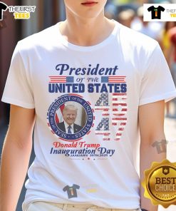 Hot Trump 2024 President 45 and 47 American Flag T-Shirt featuring bold graphics and patriotic colors.
