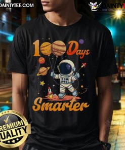 Alt Text: Kids' Nice 100 Days Smarter 100th Day of School Astronaut T-Shirt featuring colorful space-themed design.