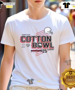 Alt Text: 2025 Goodyear Cotton Bowl Ohio State Buckeyes Helmet T-Shirt showcasing vibrant team colors and iconic helmet design.