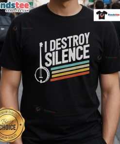 Nice banjo player wearing 'Destroy Silence' banjo t-shirt, showcasing passion for music and banjo culture.