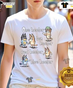 Nice Bluey One Heeler Two Heeler Red Blue T-Shirt featuring playful dog graphics, perfect for dog lovers and fans.
