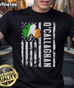 Alt Text: Nice Callaghan Last Name Irish Pride Flag USA St. Patrick's Day T-Shirt showcasing vibrant green colors and festive design.
