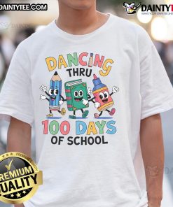 Alt Text: Colorful 'Nice Dancing Thru 100 Days Of School' T-Shirt celebrating the 100th day of school with fun graphics.