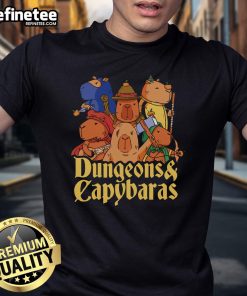 Funny Capybara Lover T-Shirt featuring a whimsical design of capybaras in a dungeon setting. Perfect for animal lovers!