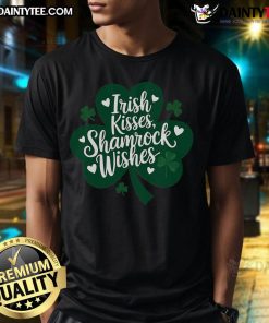 Alt Text: Nice Irish Kisses Shamrock Wishes T-Shirt featuring a vibrant shamrock design perfect for St. Patrick's Day celebrations.