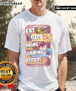 Nice Kawaii Otaku Eat Sleep Anime Gaming Repeat T-Shirt featuring colorful anime graphics for manga and gaming enthusiasts.