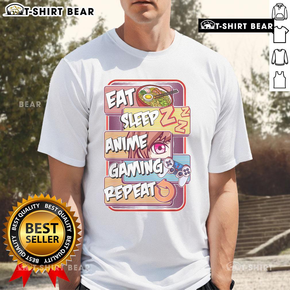 Nice Kawaii Otaku Eat Sleep Anime Gaming Repeat Anime Manga T Shirt Nice Kawaii Otaku Eat Sleep Anime Gaming Repeat T-Shirt featuring colorful anime graphics for manga and gaming enthusiasts.