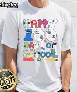 Colorful 'Nice Lore Alphabet Happy 100 Day Of School' T-Shirt design featuring playful letters and celebratory graphics.
