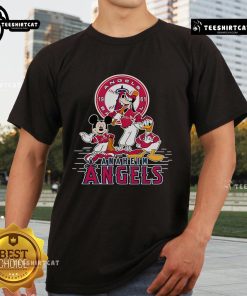 Nice Mickey Mouse Los Angeles Angels T-Shirt featuring vibrant colors and a fun design for baseball fans.