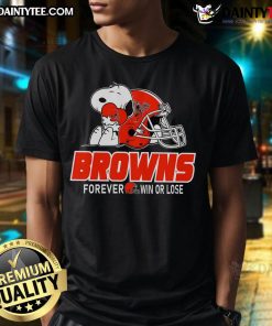Alt Text: Cleveland Browns T-shirt featuring Snoopy from The Peanuts Movie, perfect for NFL fans who love football.