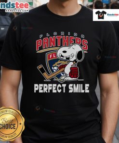 Florida Panthers Snoopy Perfect Smile T-Shirt inspired by The Peanuts Movie, perfect for hockey fans and Peanuts lovers.