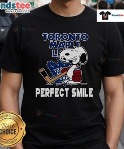 Toronto Maple Leafs Snoopy t-shirt featuring a perfect smile, inspired by The Peanuts Movie, ideal for hockey fans.