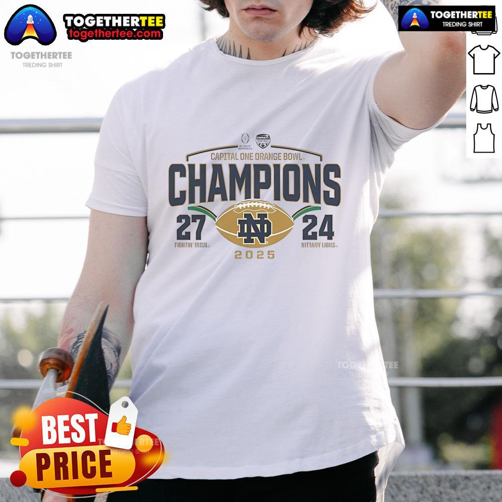 Nice Notre Dame Fighting Irish College Football Playoff 2025 Orange Bowl Champions T-Shirt Notre Dame Fighting Irish 2025 Orange Bowl Champions T-Shirt showcasing team pride for college football fans.