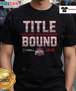 Ohio State Buckeyes College Football Playoff 2025 National Championship T-Shirt featuring team colors and logo design.