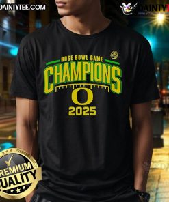 Nice Oregon Ducks Rose Bowl Game Champions 2025 T-Shirt featuring team colors and logo, perfect for fans celebrating victory.