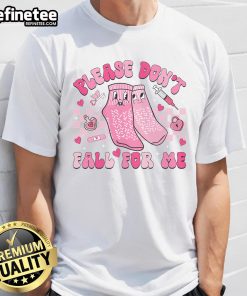 Stylish 'Nice Please Don't Fall For Me' T-Shirt featuring bold text design, perfect for casual wear and making a statement.
