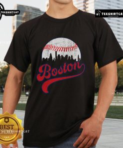 Nice retro skyline Boston baseball T-shirt featuring iconic cityscape and baseball graphics, perfect for fans.