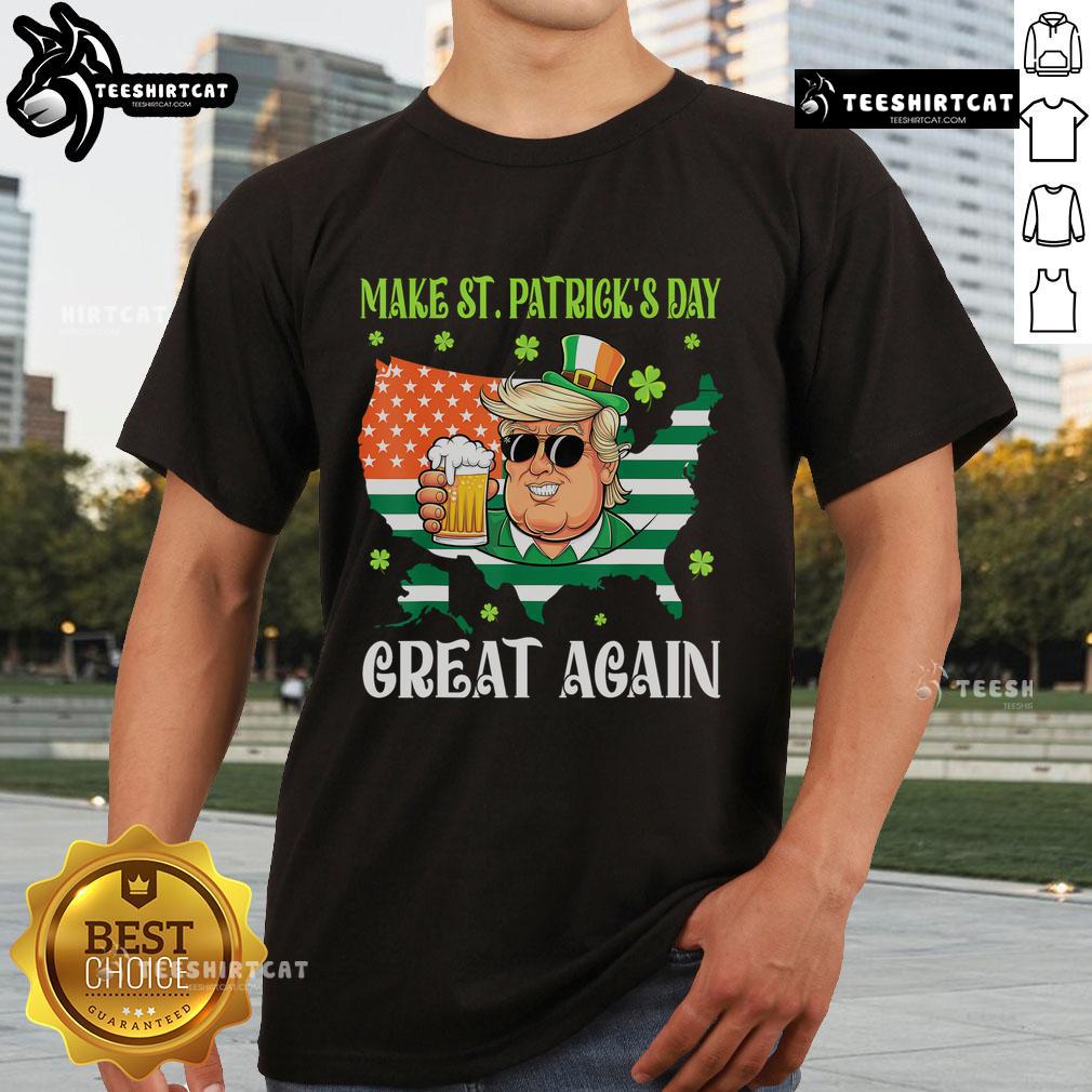 Nice Saint Patrick'S Day Great Again Leprechaun Trump Beer T Shirt Alt Text: Saint Patrick's Day Leprechaun Trump Beer T-Shirt featuring 'Make Saint Patrick's Day Great Again' slogan.