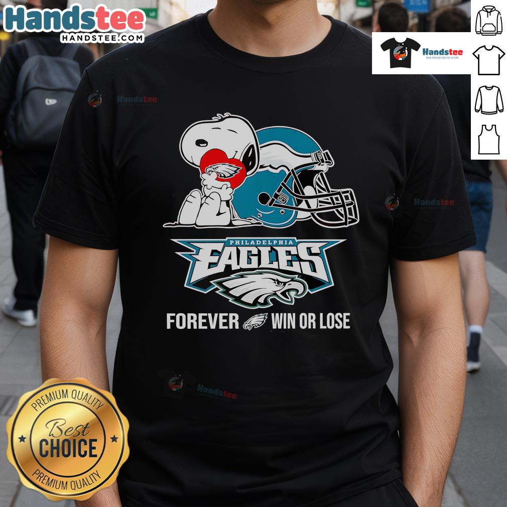 Nice Snoopy Philadelphia Eagles Forever Win Or Lose T Shirt Alt Text: Nice Snoopy Philadelphia Eagles Forever Win Or Lose T-Shirt featuring playful Snoopy design for Eagles fans.