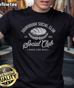 Nice Sourdough Social Club Wake And Bake Retro T-Shirt featuring a vintage design and playful graphics for baking enthusiasts.