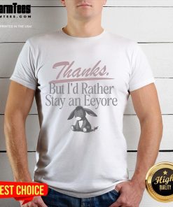 Funny 'Nice Thanks But I'd Rather Stay an Eeyore Donkey' T-Shirt featuring a whimsical Eeyore graphic.