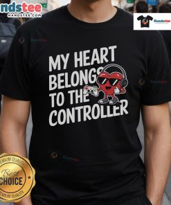 Valentine's Day t-shirt featuring 'My Heart Belongs To The Controller' design, perfect for gamers and love enthusiasts.