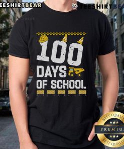 Official 100 Days of School Construction Vehicles T-Shirt featuring fun truck graphics for kids' school celebrations.