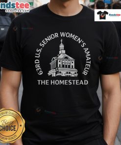 Official 63Dr US Senior Women's Amateur The Homestead T-shirt featuring logo and stylish design for golf enthusiasts.
