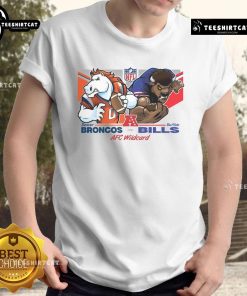 Official AFC Wildcard matchup t-shirt featuring Denver Broncos vs Buffalo Bills mascot design for 2025 season.