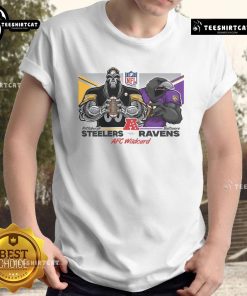 Official AFC Wildcard Matchup Pittsburgh Steelers vs Baltimore Ravens mascot t-shirt for 2025 football fans.