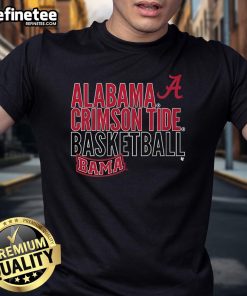 Official Alabama Crimson Tide Basketball Bama Text Logo Overlay T-Shirt featuring bold team colors and logo design.