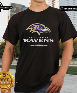 Official Baltimore Ravens logo team lockup t-shirt featuring vibrant colors and bold design for football fans.