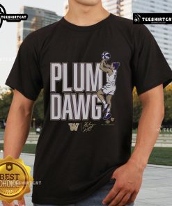 Official Kelsey Plum Purple Washington Huskies Plum Dawg T-Shirt showcasing vibrant team colors and logo design.